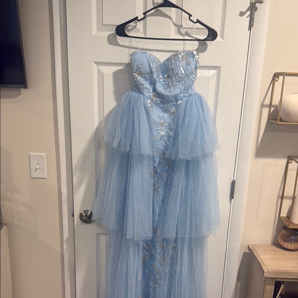 Blue Tiered Bustier Prom Gown